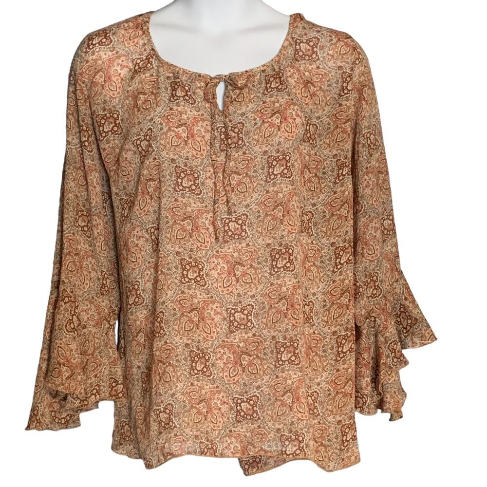 Vintage Bohemian Tunic Top Plus Sz 22/24 Paisley Bell Sleeve Anxiety Cafe Blouse
